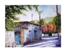 Painting of an old house in Pera Pedi, Cyprus